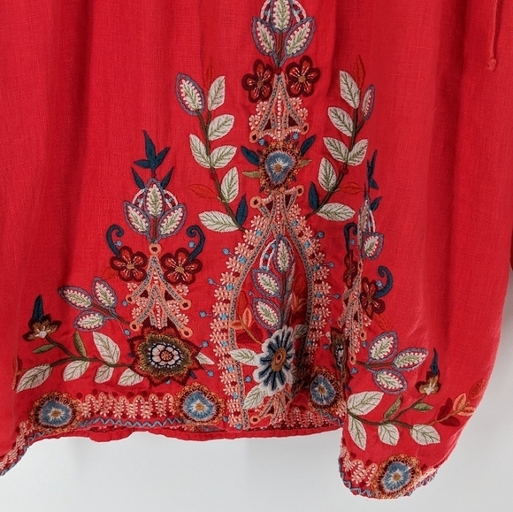 Johnny Was Maisie Peasant Tie Linen Blouse Embroidered Small - Picture 5 of 8